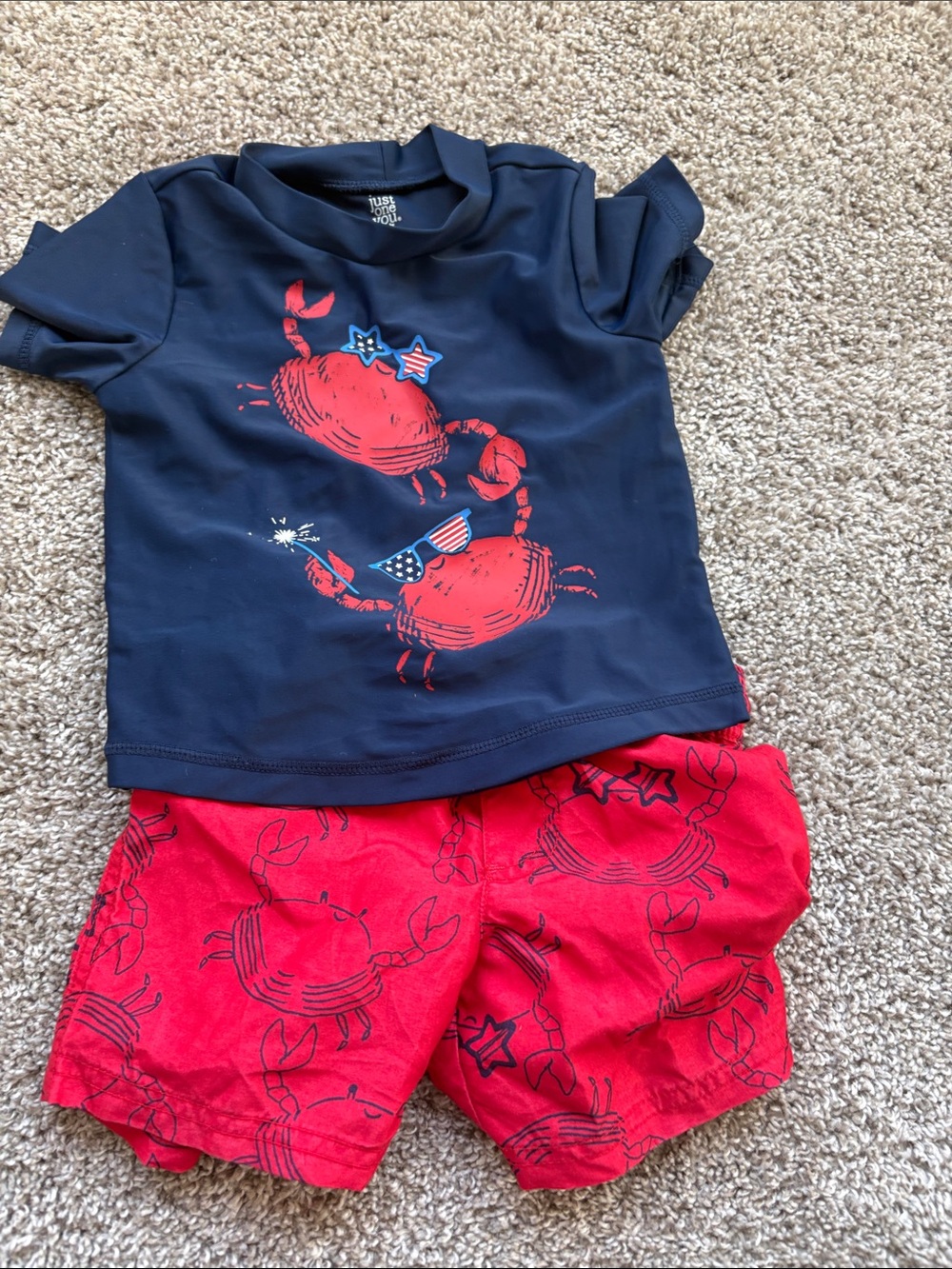 Kids Navy and Red Crab Rash Guard Set